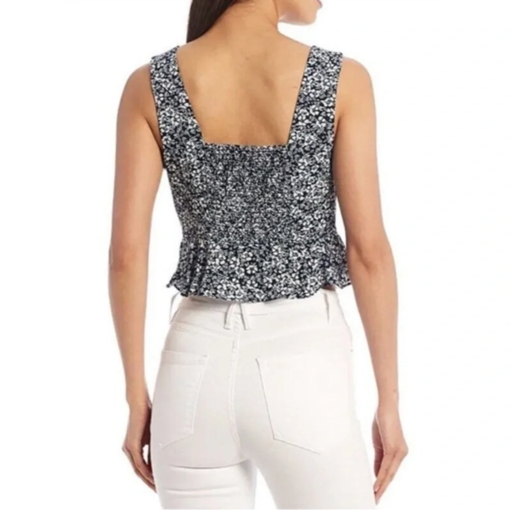 Gianni Bini‎ Floral Tie Front Peplum Top Navy White Sleeveless Size 12